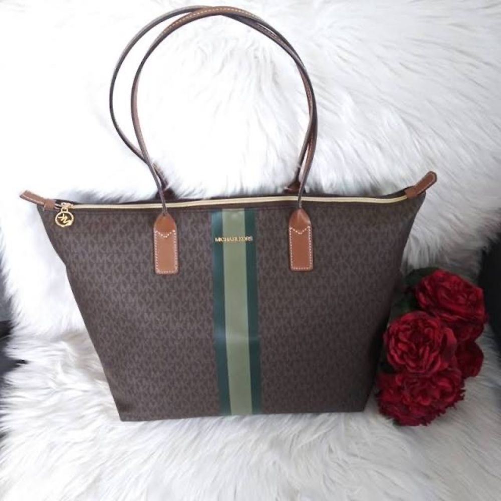 Michael Kors Jet Set Travel tote Large - Brown with stripes retails for 349.00